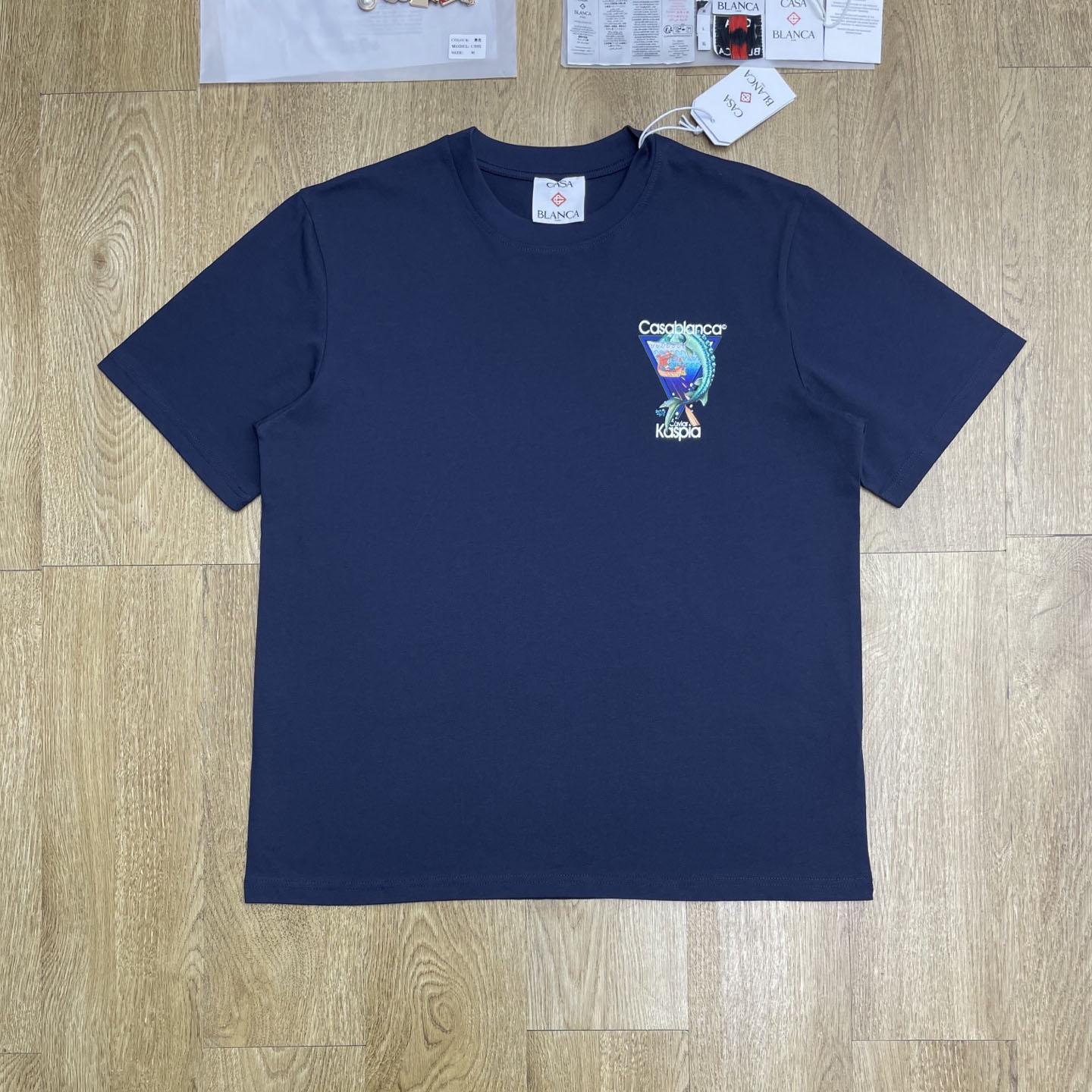 Casablanca Navy Casa Kaspia New York Club Icon Short Sleeve T‑Shirt C1186 - DesignerGu