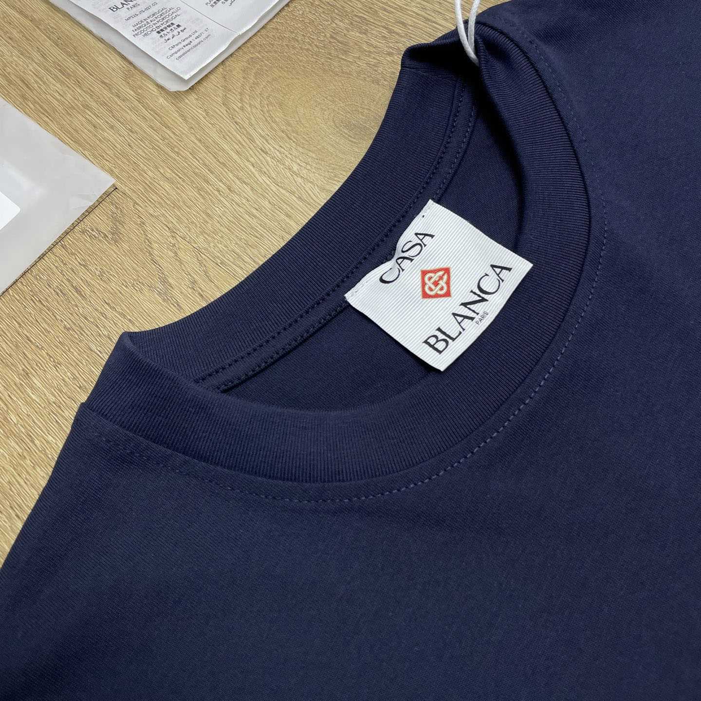Casablanca Navy Casa Kaspia New York Club Icon Short Sleeve T‑Shirt C1186 - DesignerGu