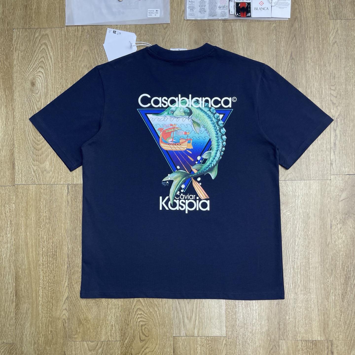 Casablanca Navy Casa Kaspia New York Club Icon Short Sleeve T‑Shirt C1186 - DesignerGu