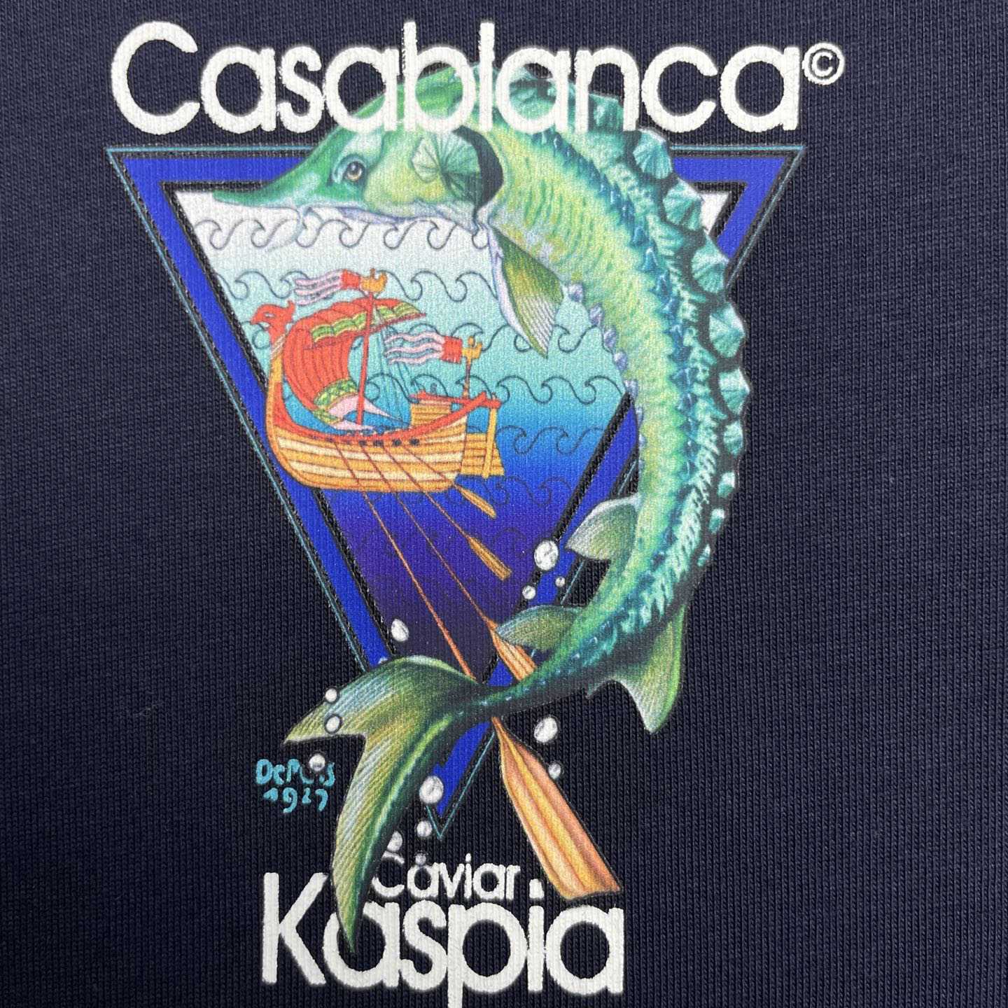 Casablanca Navy Casa Kaspia New York Club Icon Short Sleeve T‑Shirt C1186 - DesignerGu