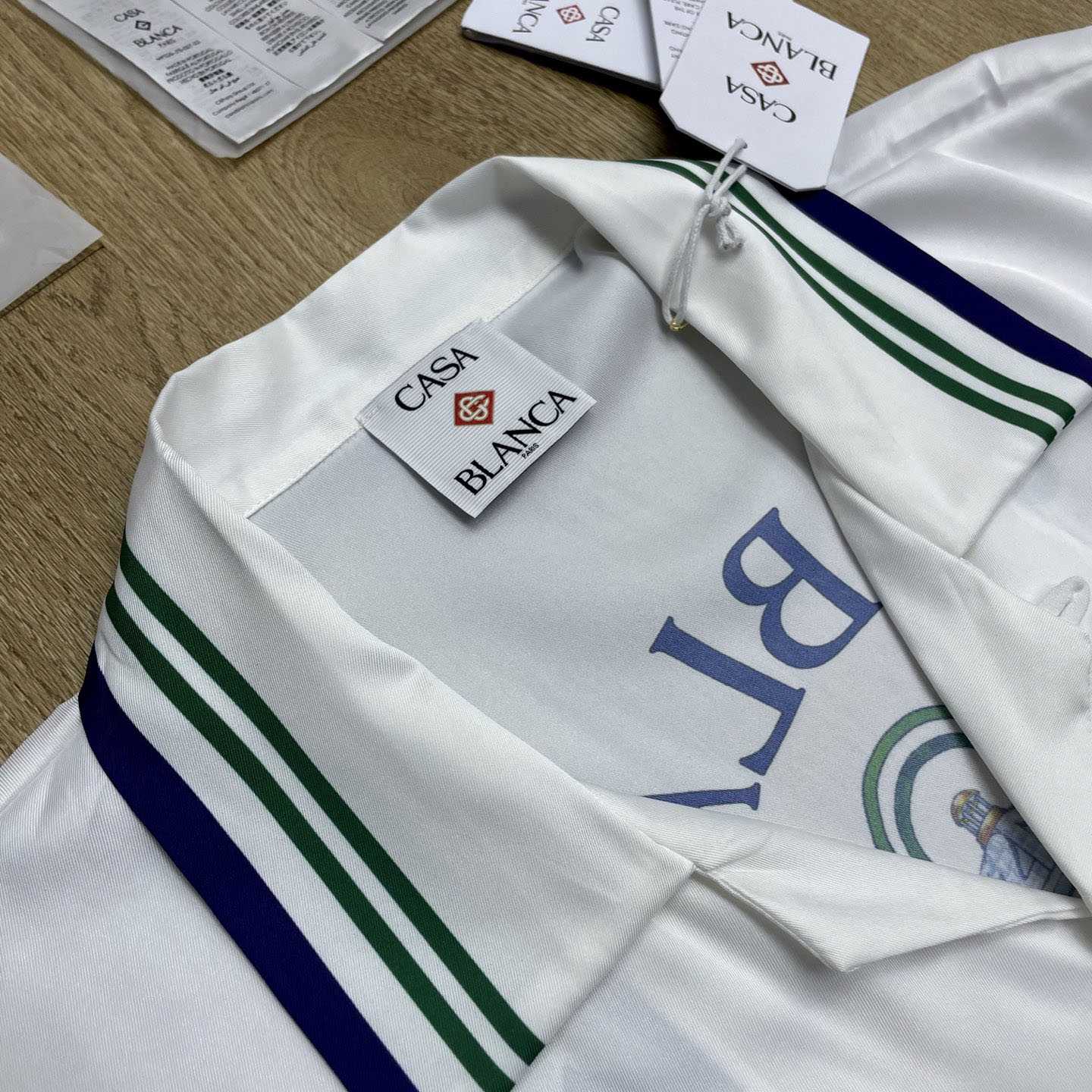 Casablanca White Hotel Emblem Short Sleeve Silk Shirt CA3600 - DesignerGu