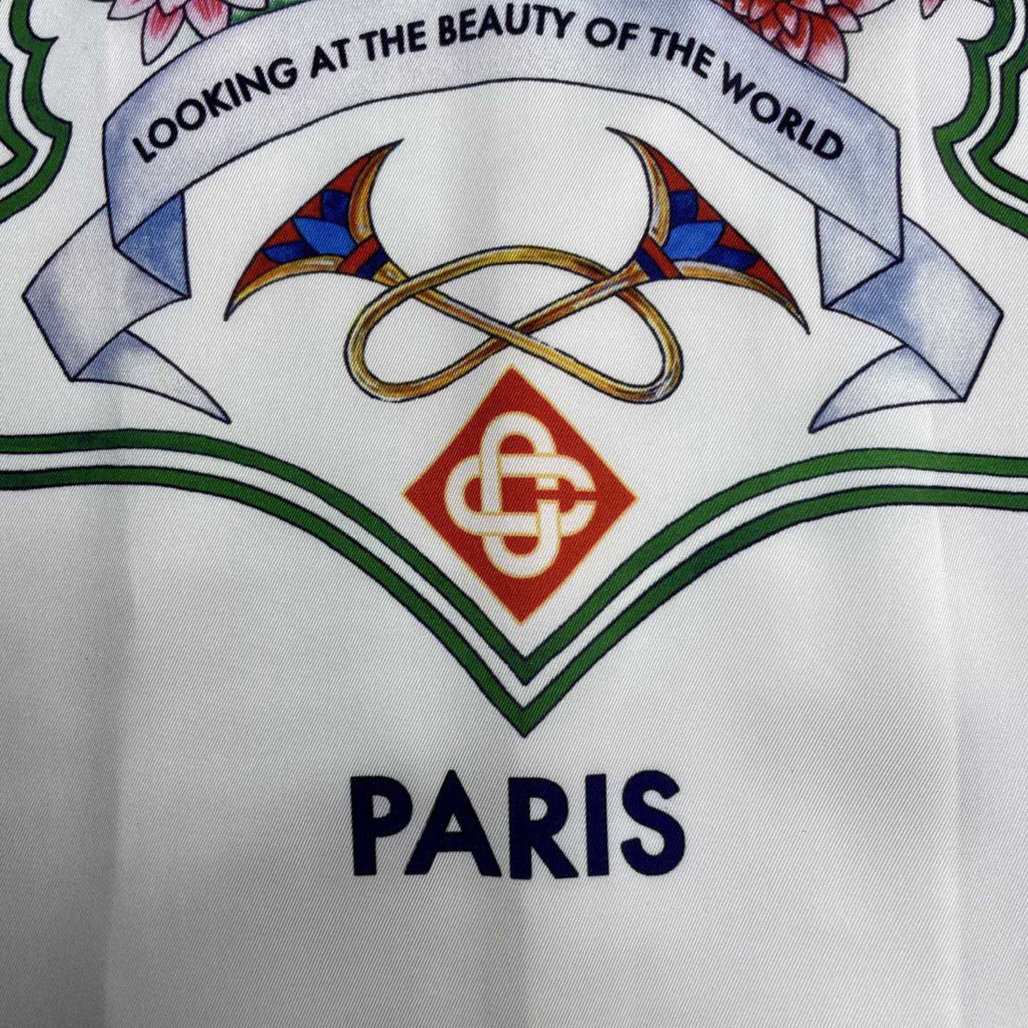 Casablanca White Hotel Emblem Short Sleeve Silk Shirt CA3600 - DesignerGu