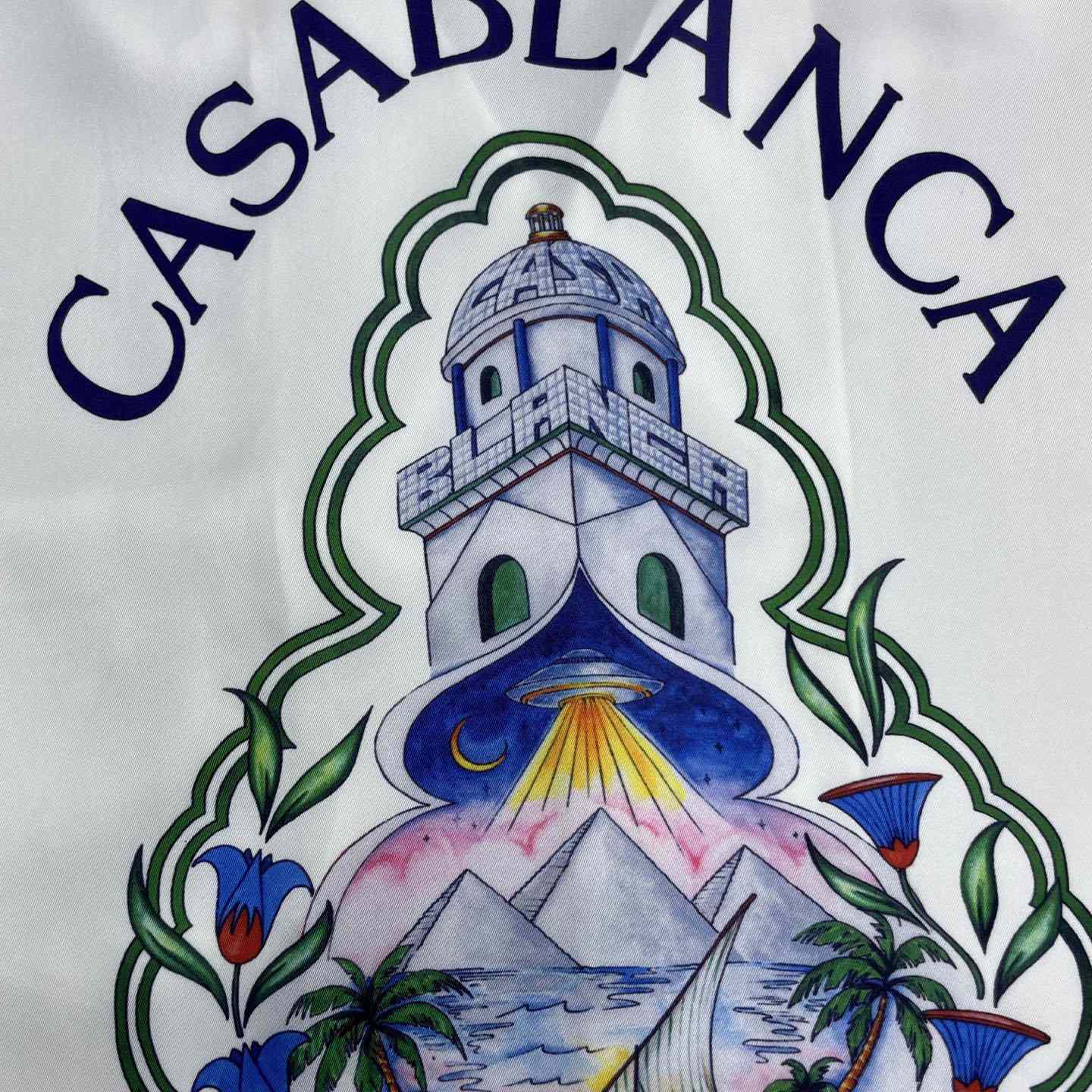 Casablanca White Hotel Emblem Short Sleeve Silk Shirt CA3600 - DesignerGu