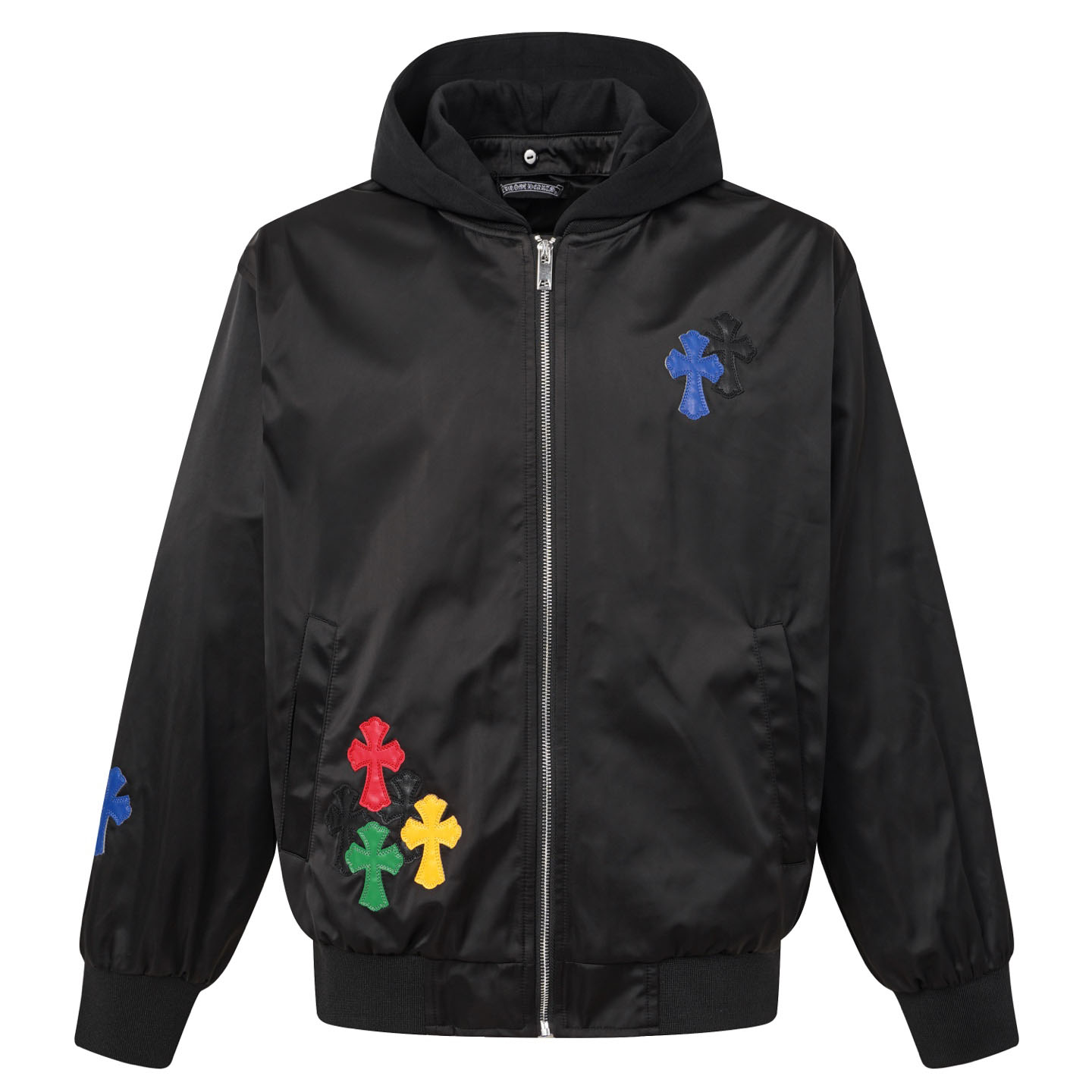 Chrome Hearts Multicolor Cross Patch Hooded Bomber Jacket - DesignerGu