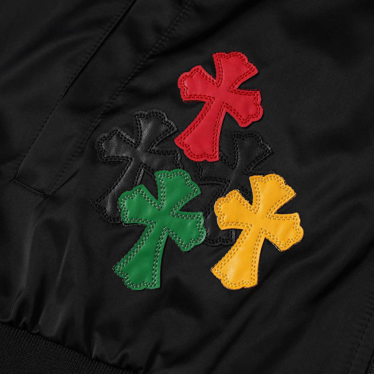 Chrome Hearts Multicolor Cross Patch Hooded Bomber Jacket - DesignerGu