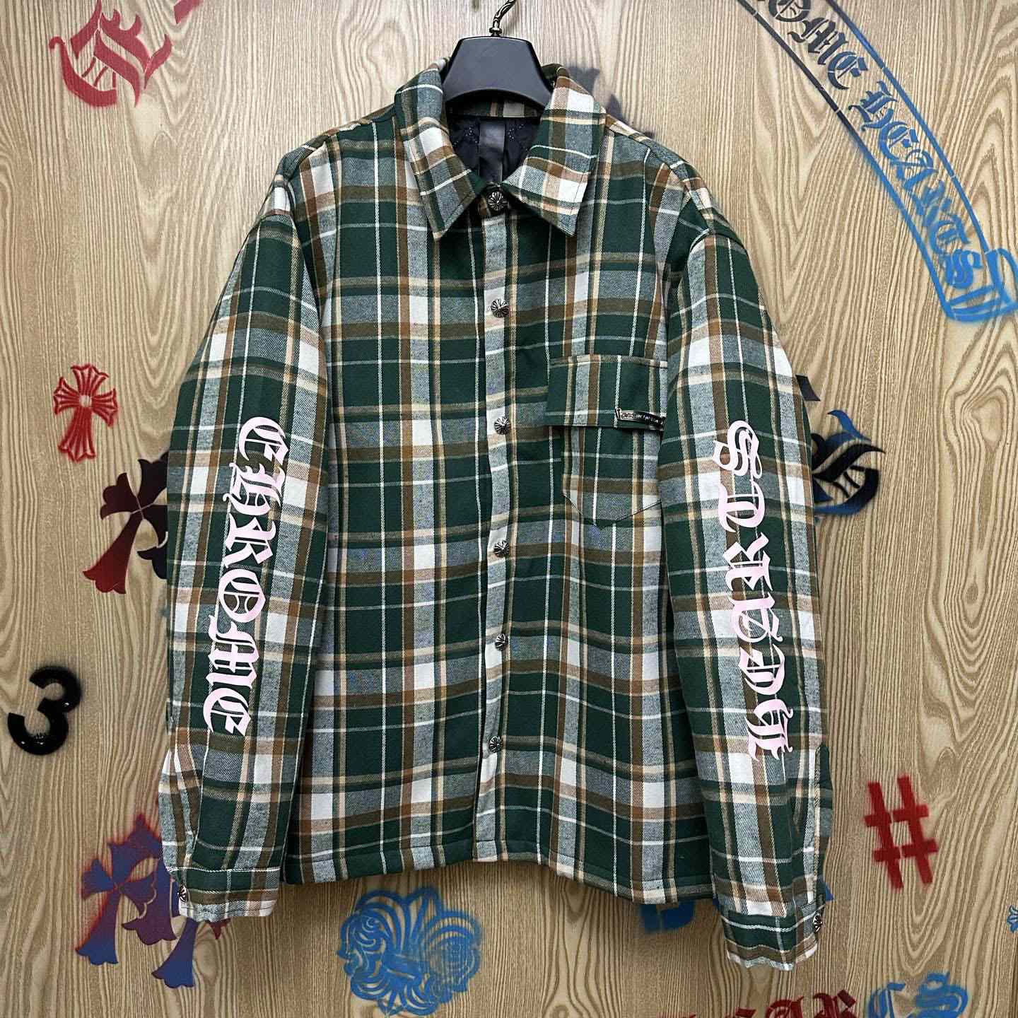 Chrome Hearts Quilted Padded Flannel Plaid Print Jacket - DesignerGu