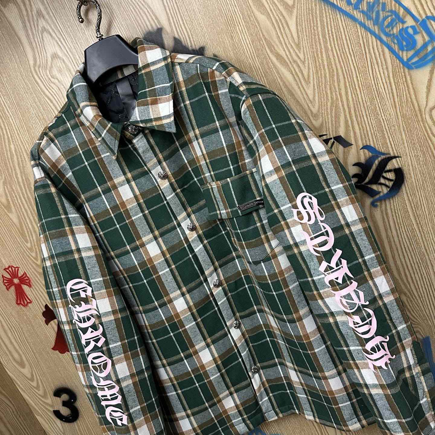 Chrome Hearts Quilted Padded Flannel Plaid Print Jacket - DesignerGu