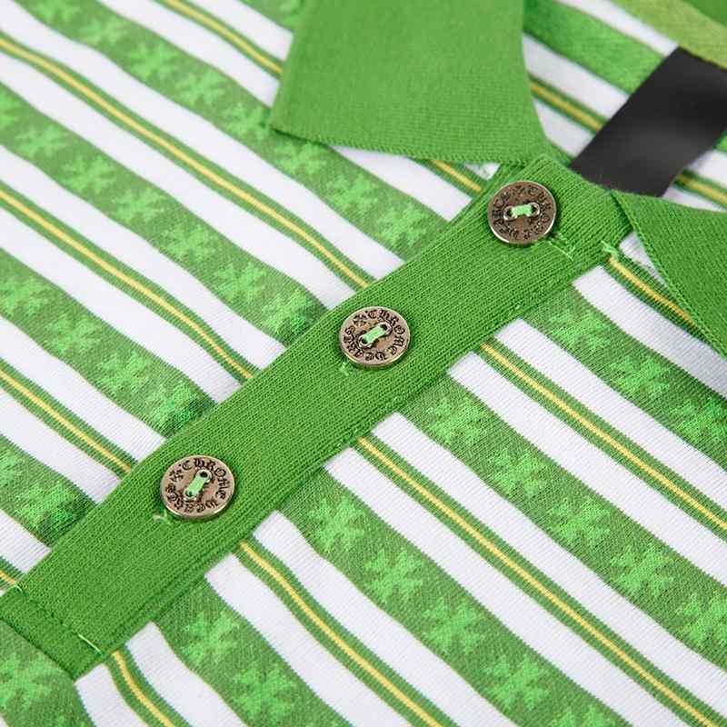 Chrome Hearts Teens From Mars Cross Script Green&White Long Sleeve Polo - DesignerGu