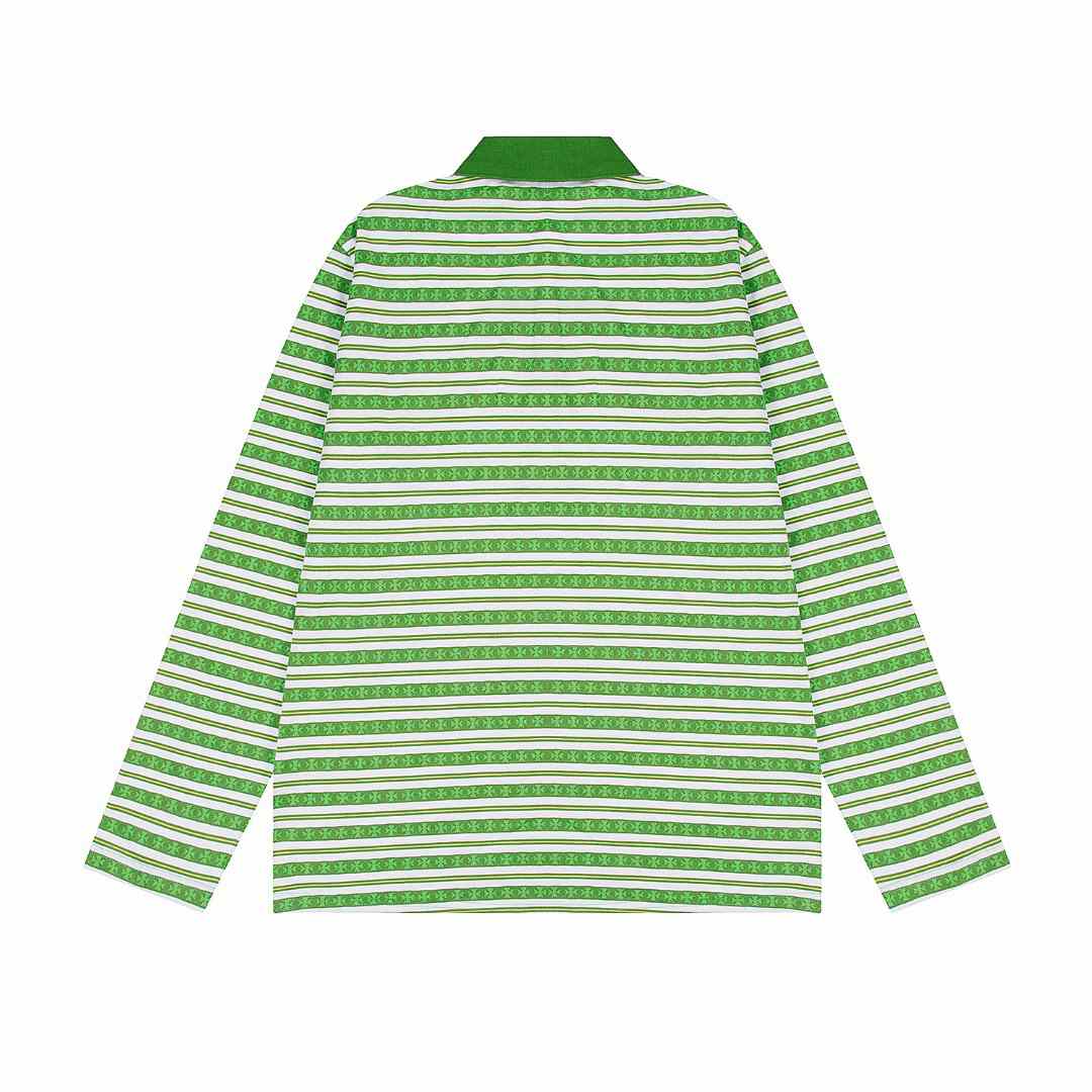 Chrome Hearts Teens From Mars Cross Script Green&White Long Sleeve Polo - DesignerGu