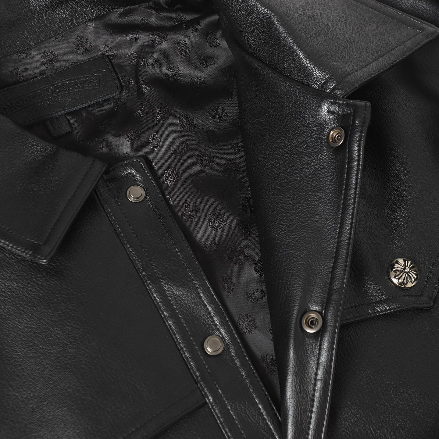 Chrome Hearts Black Leather Cross Western Jacket - DesignerGu