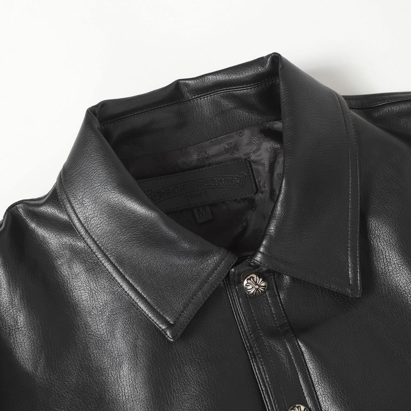 Chrome Hearts Black Leather Cross Western Jacket - DesignerGu