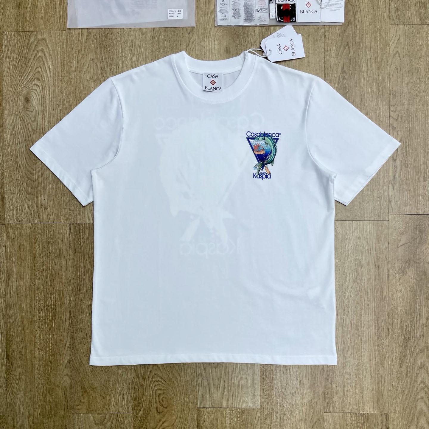 Casablanca White Casa Kaspia New York Club Icon Short Sleeve T‑Shirt C1187 - DesignerGu