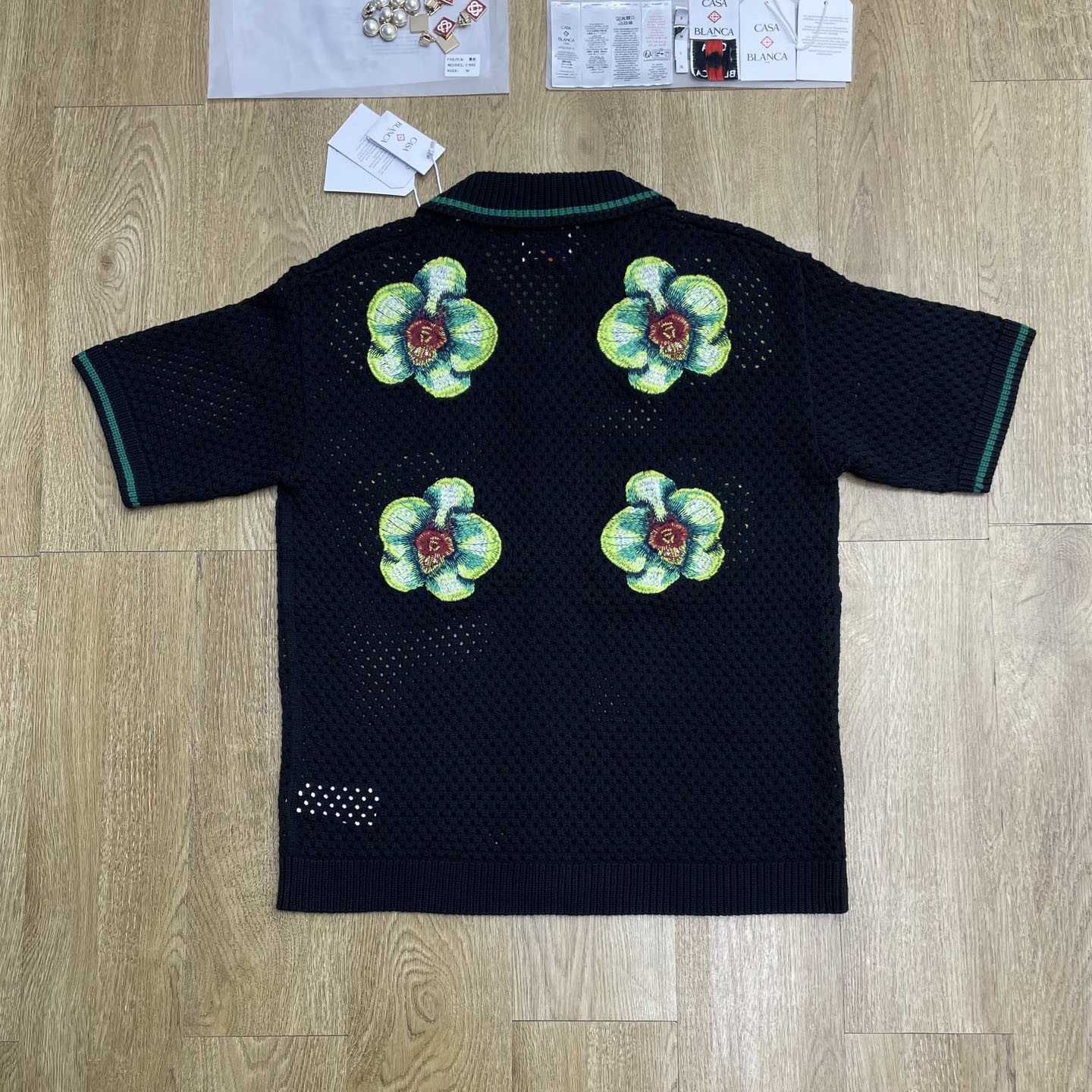 Casablanca Glitch Orchid Embroidered Short Sleeve Crochet Shirt D0213 - DesignerGu