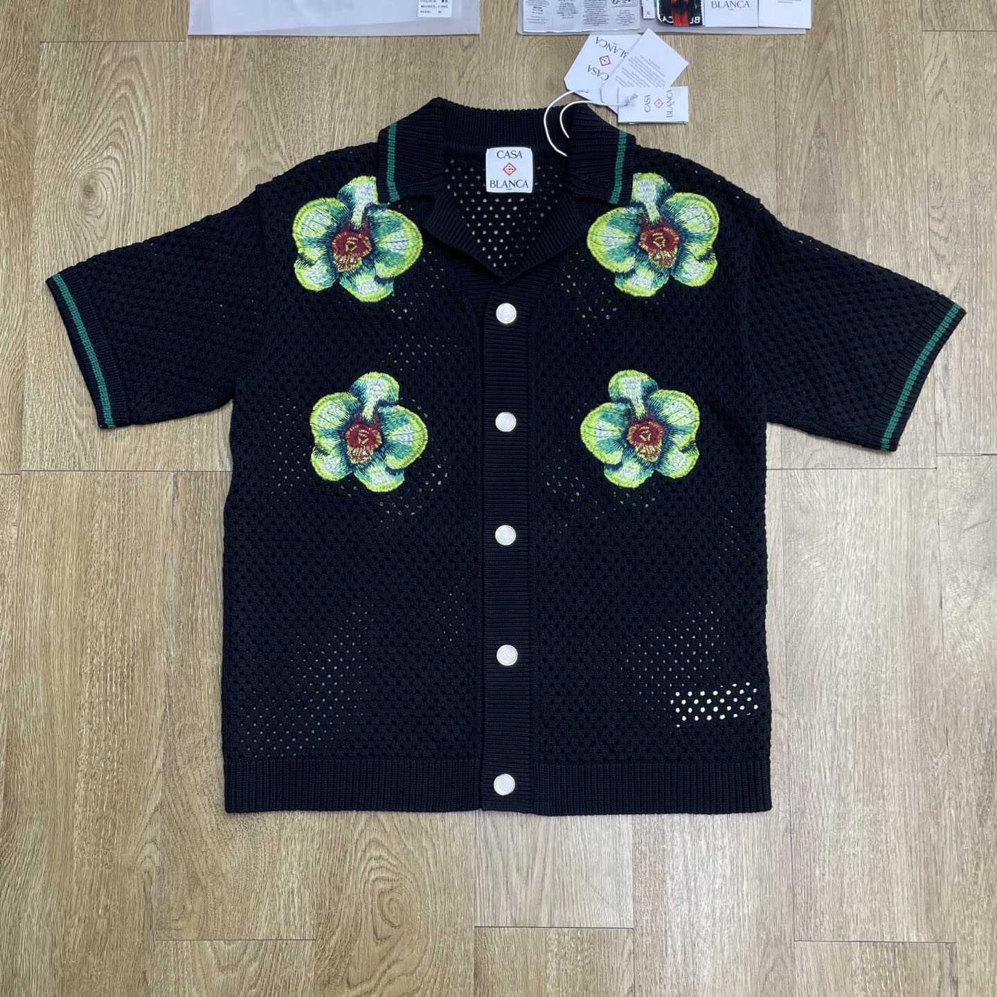 Casablanca Glitch Orchid Embroidered Short Sleeve Crochet Shirt D0213 - DesignerGu