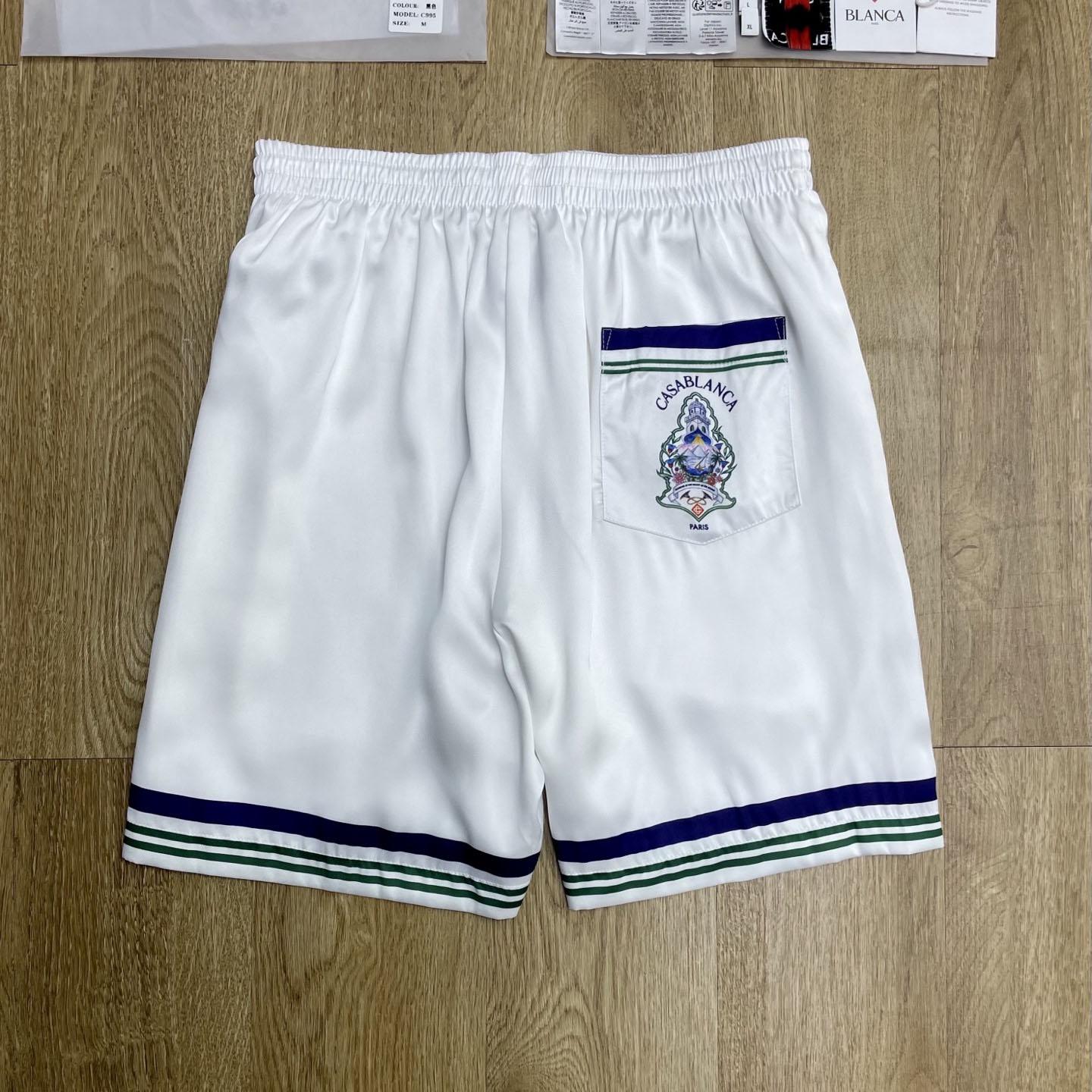 Casablanca White Hotel Emblem Silk Shorts CA3601 - DesignerGu