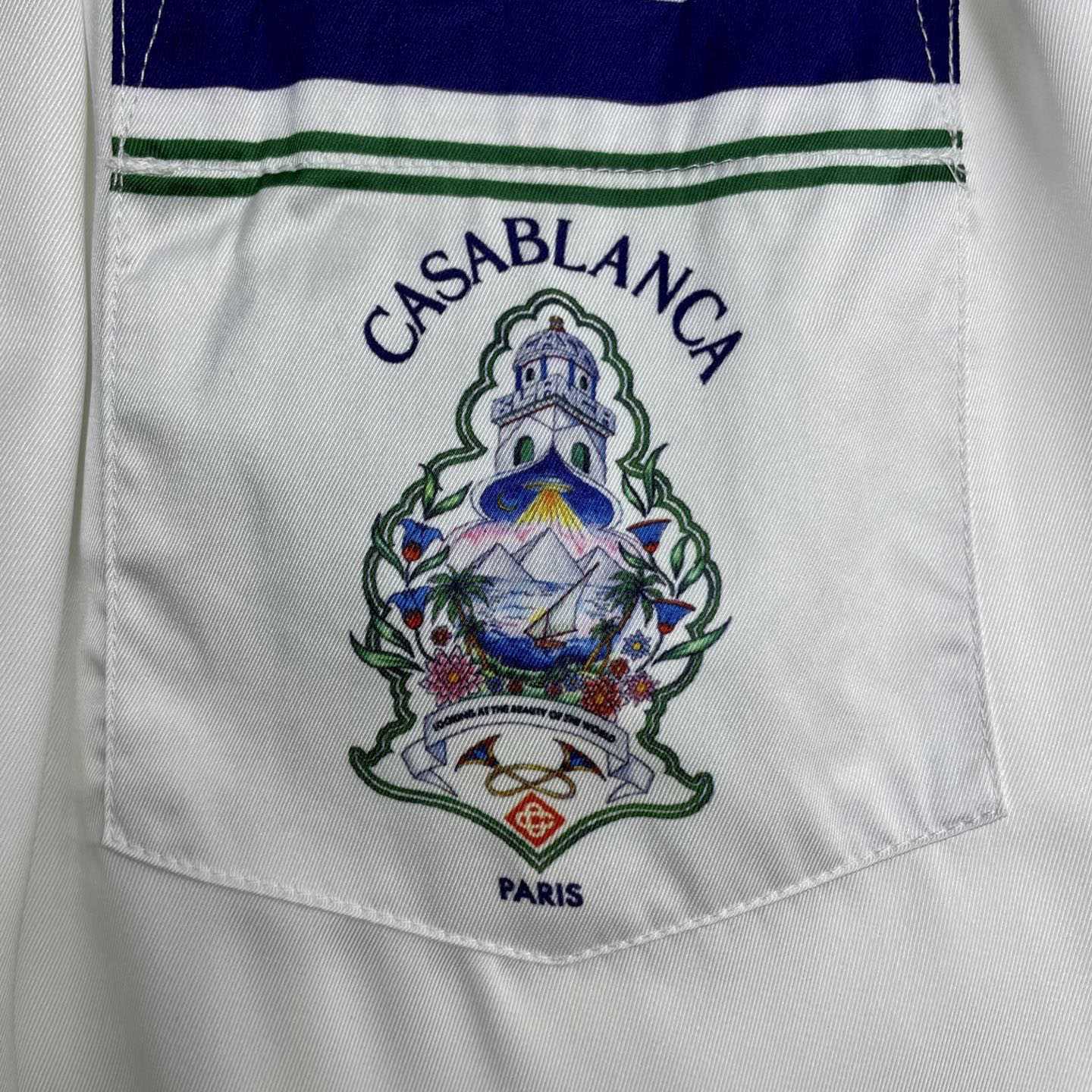 Casablanca White Hotel Emblem Silk Shorts CA3601 - DesignerGu