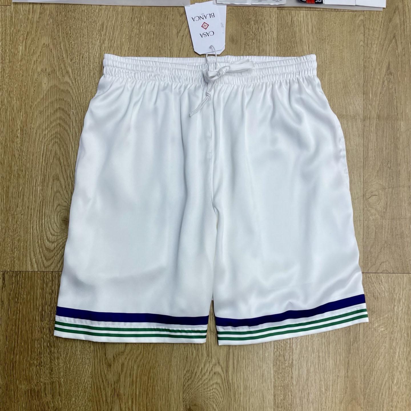 Casablanca White Hotel Emblem Silk Shorts CA3601 - DesignerGu