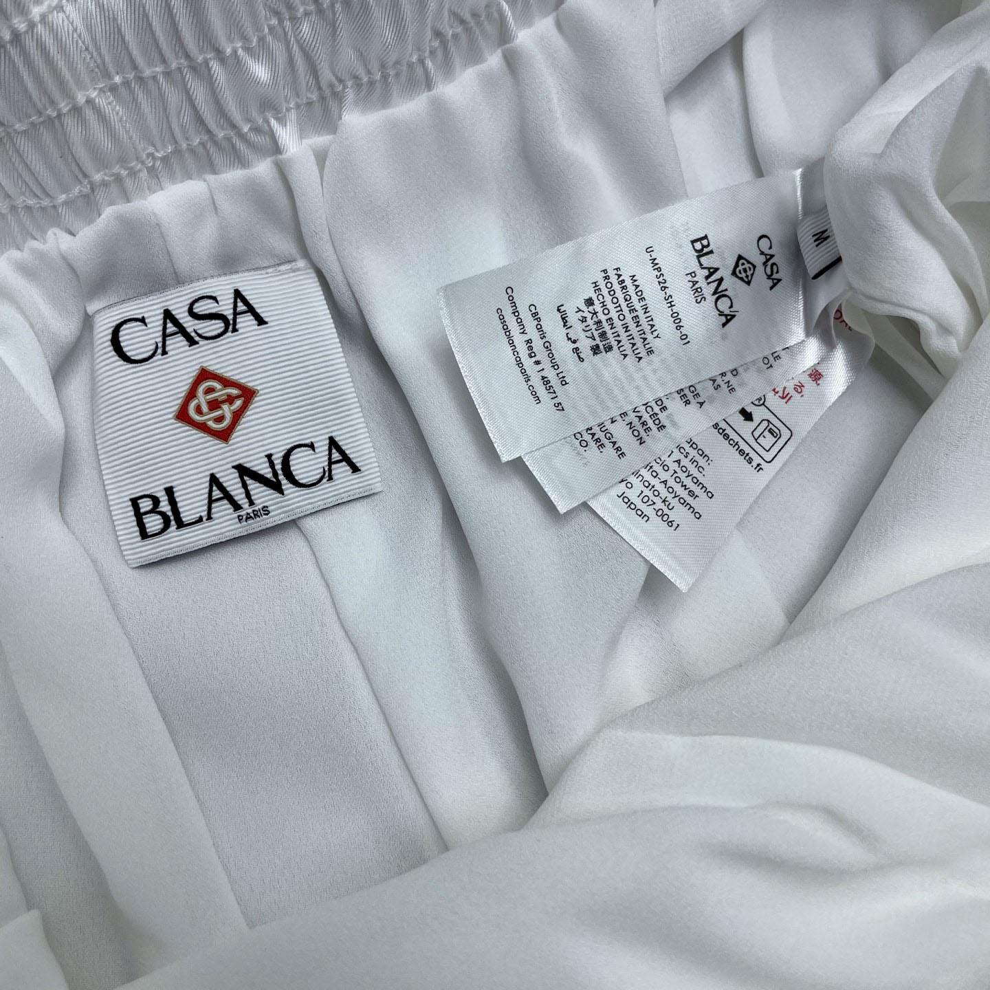 Casablanca White Hotel Emblem Silk Shorts CA3601 - DesignerGu