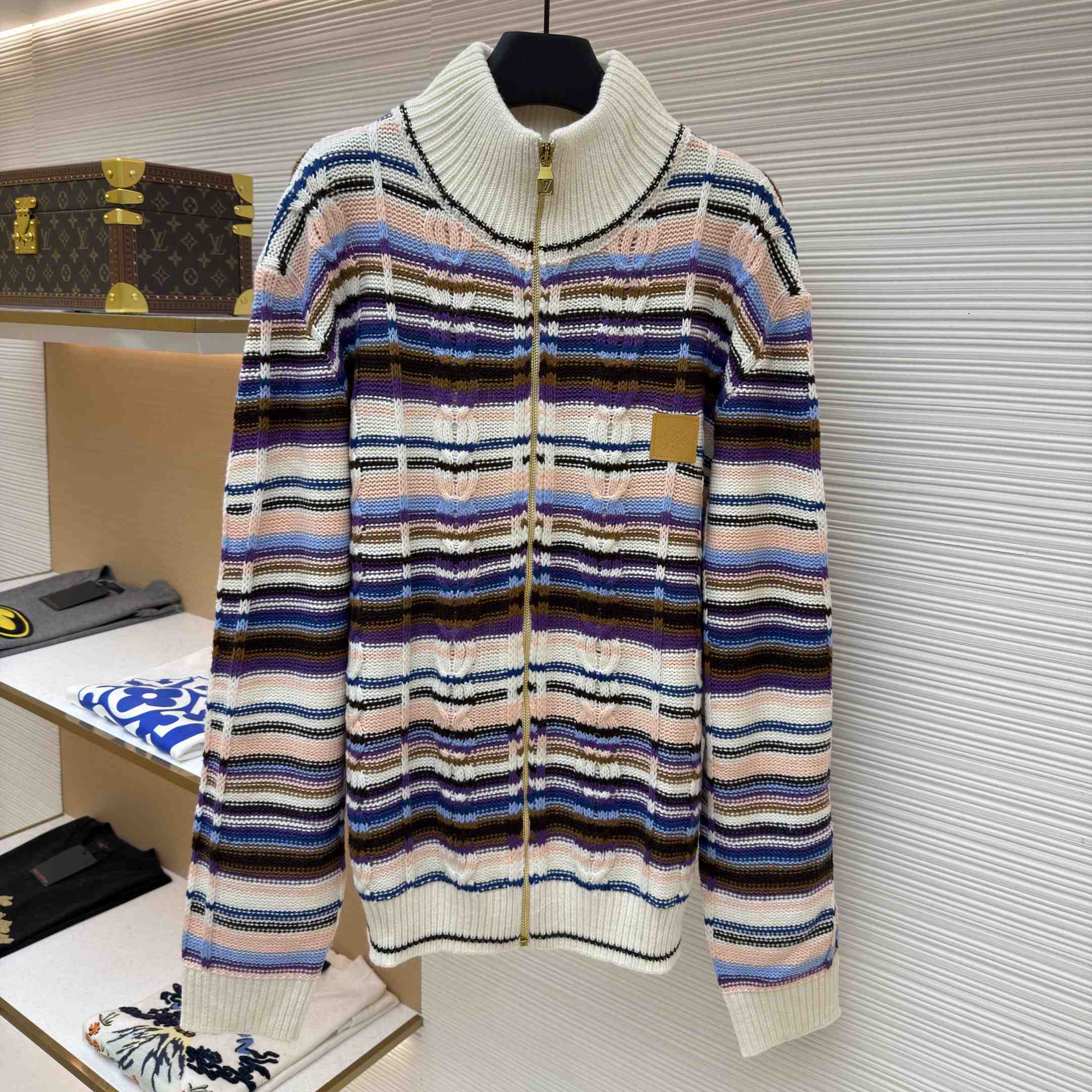Louis Vuitton Striped Cable-Knit Track Top 1AJUU6 - DesignerGu