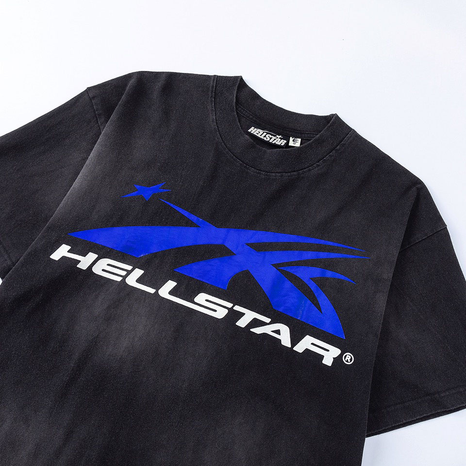 Hellstar Gel Sport Logo T-Shirt 'Black/Blue' - DesignerGu