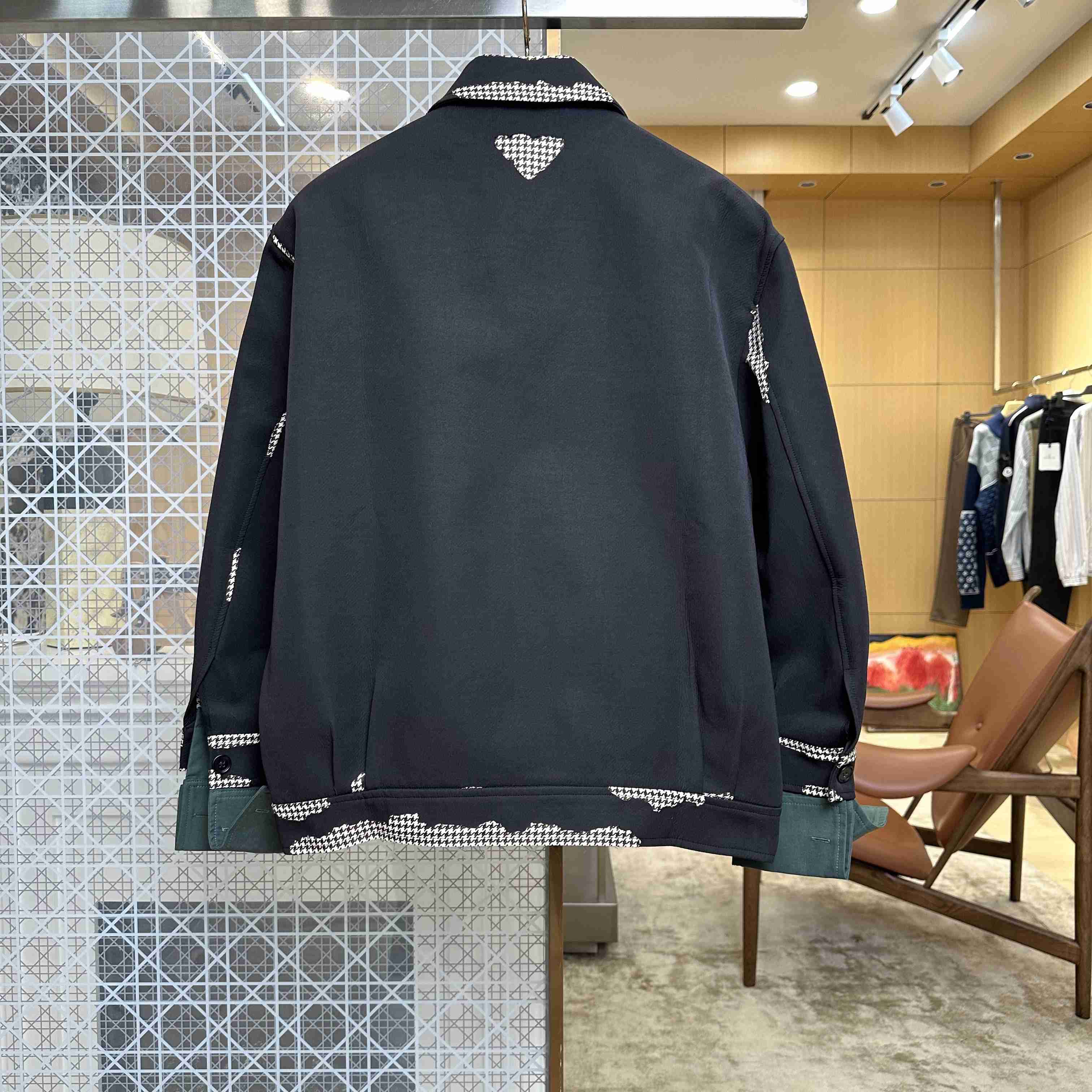 Prada Bonded Leather Houndstooth Jacket - DesignerGu