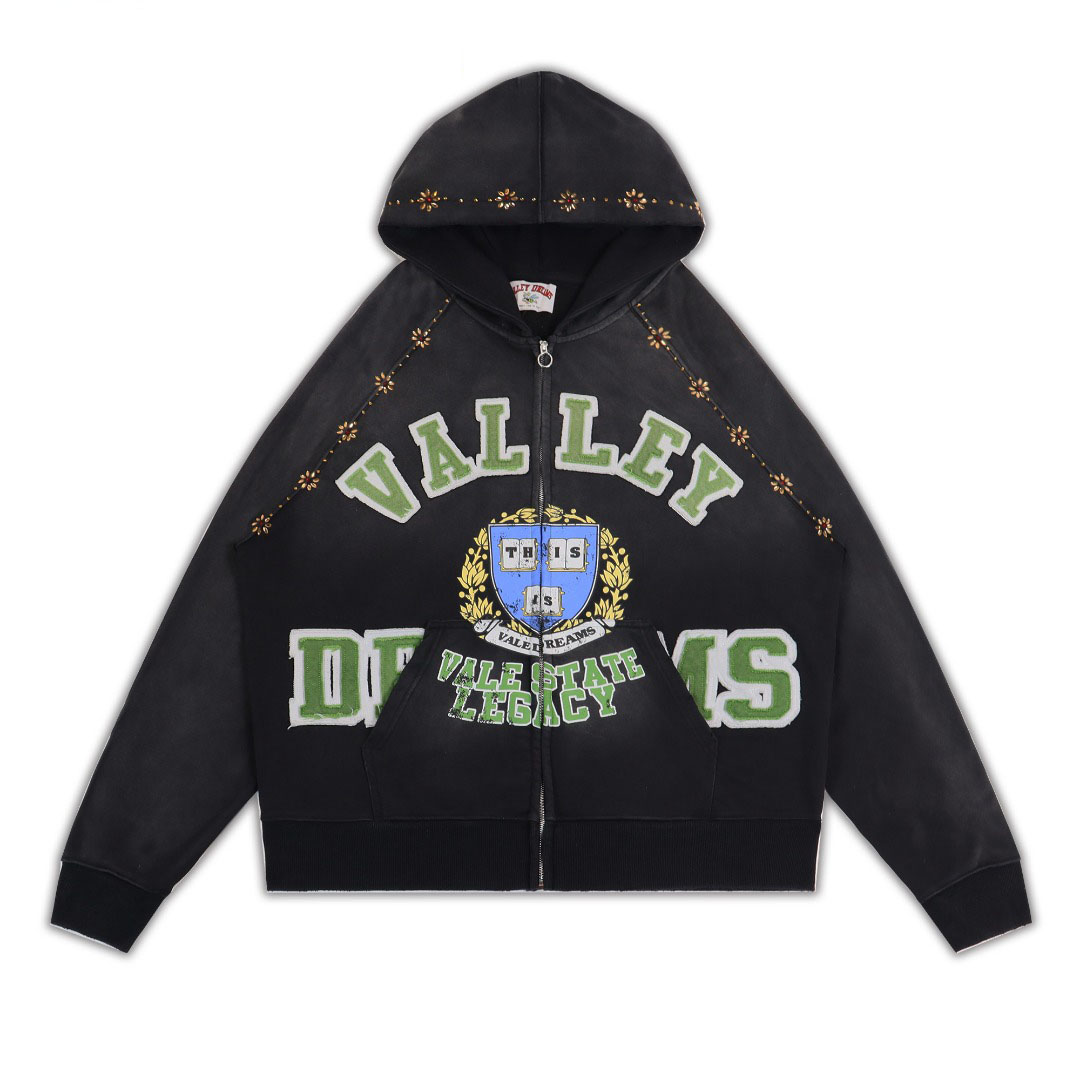 Vale Forever Dreams Varsity Crest Black Zip Hoodie - DesignerGu