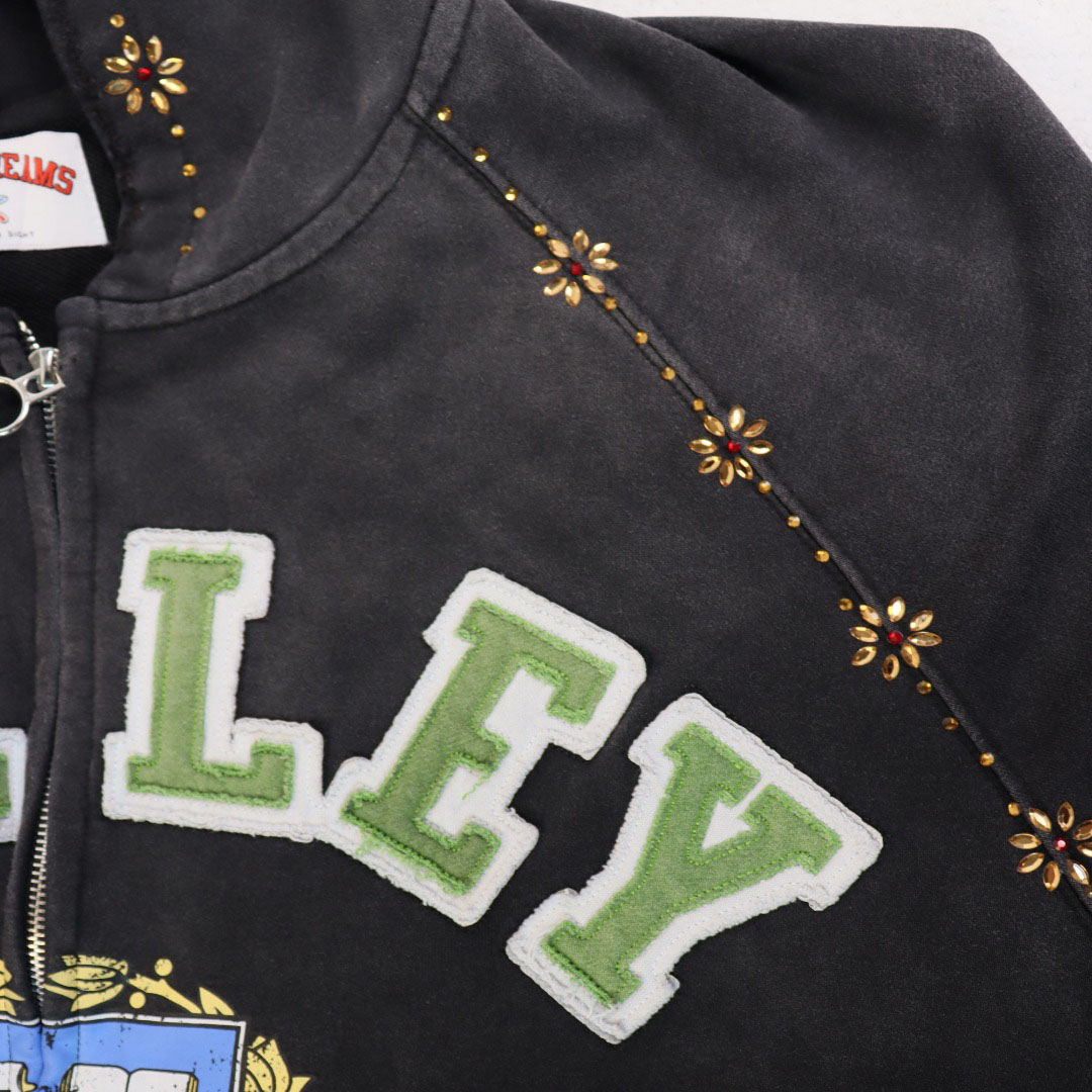 Vale Forever Dreams Varsity Crest Black Zip Hoodie - DesignerGu