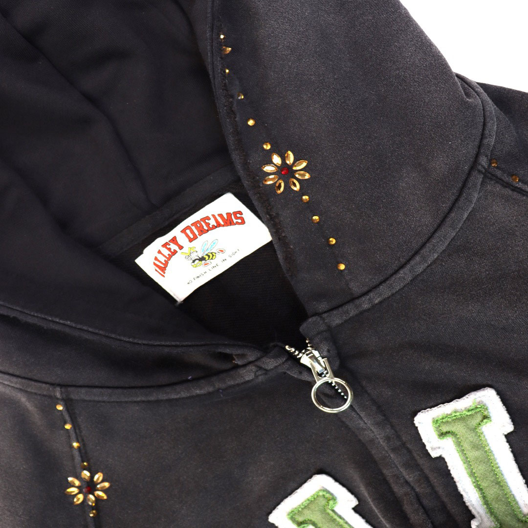 Vale Forever Dreams Varsity Crest Black Zip Hoodie - DesignerGu