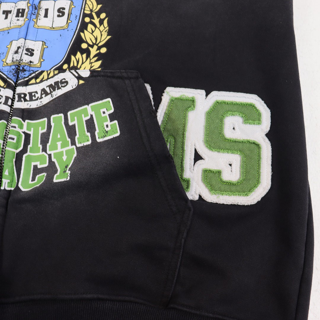 Vale Forever Dreams Varsity Crest Black Zip Hoodie - DesignerGu
