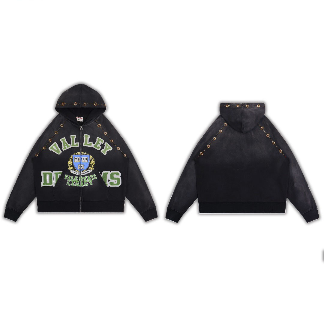 Vale Forever Dreams Varsity Crest Black Zip Hoodie - DesignerGu