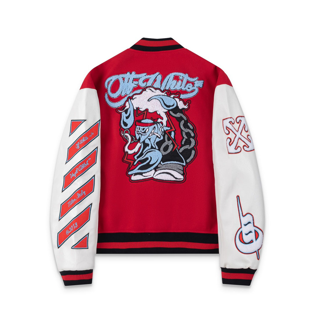 Off-White™ Scorpio Lea Wool Varsity Jacket 'Red/Off White' - DesignerGu